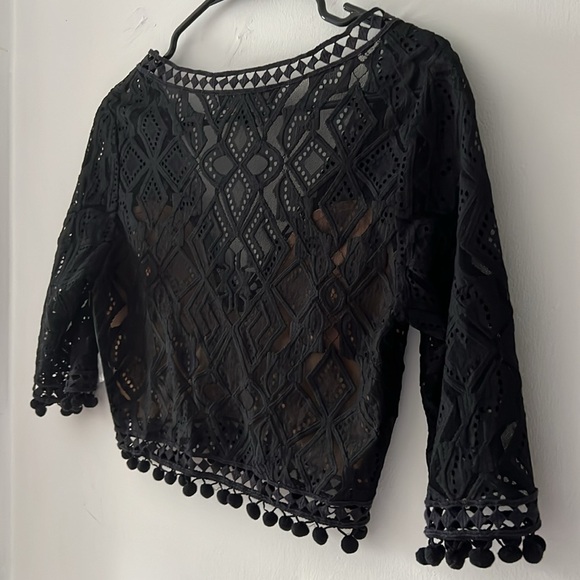 For Love & Lemons Florence Crop Top Black Lace - Picture 8 of 9